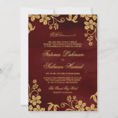Invitation Bourgogne rouge or Floral musulman musulman Mariag (Devant)