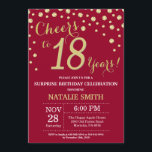 Invitation Bourgogne Rouge or Surprise 18e Anniversaire Diama<br><div class="desc">Invitation surprise 18e anniversaire avec Arrière - plan diamant de Parties scintillant rouge et or de Bourgogne. Confetti d'or. Anniversaire adulte. Hommes ou Femmes Anniversaire. Pour plus de personnalisation,  cliquez sur le bouton "Customiser" et utilisez notre outil de conception pour modifier ce modèle.</div>