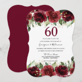 Invitation Bourgogne Rouge Romantique 60e Anniversaire de Mar (Devant / Derrière)