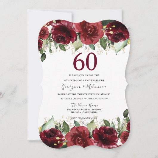 Invitation Bourgogne Rouge Romantique 60e Anniversaire de Mar (Devant)