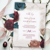 Invitation Bourgogne, Rouge, Turquoise, Beige Rose Mariage