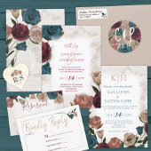 Invitation Bourgogne, Rouge, Turquoise, Beige Rose Mariage