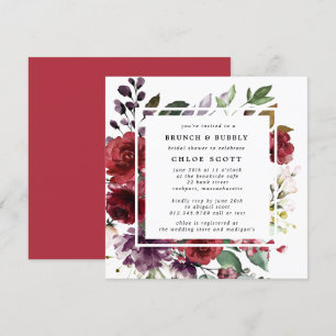 Invitation Bourgogne Rouge violet Brunch Floral Bubbly Douche
