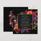 Invitation Bourgogne Rouge violet orange Fête des mariées flo (Devant / Derrière)
