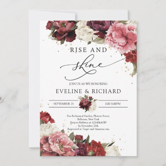 Invitation Bourgogne rougissant pivoines mauves or se lever e (Devant)
