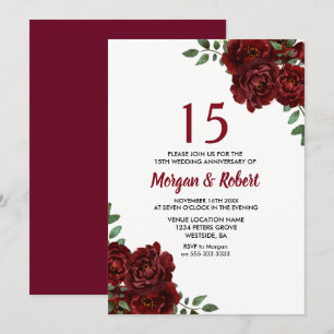 Invitation Bourgogne Rubis Rose Rouge 15e Anniversaire de Mar