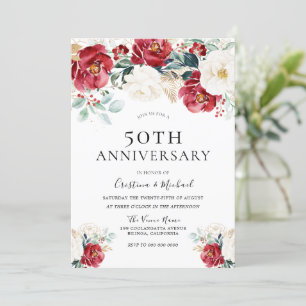 Invitation Bourgogne Rubis Rouge Blanc 50e Anniversaire de Ma