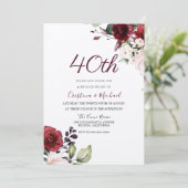 Invitation Bourgogne Ruby Rouge Floral 40e anniversaire Maria (Debout devant)