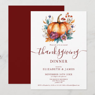 Invitation Bourgogne Russe Automne Citrouille Thanksgiving Pa
