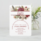 Invitation Bourgogne Russe Roses Pastel Floral Pâques dimanch (Debout devant)