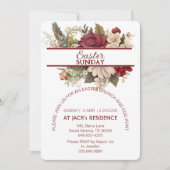 Invitation Bourgogne Russe Roses Pastel Floral Pâques dimanch (Devant)