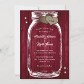 Invitation Bourgogne Rustic Wood Hearts Mason Jar Mariage (Devant)