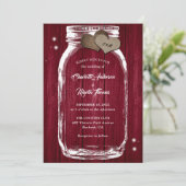 Invitation Bourgogne Rustic Wood Hearts Mason Jar Mariage (Debout devant)