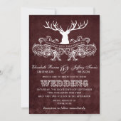 Invitation Bourgogne Rustique Antler Deer Mariage Woodland (Devant)