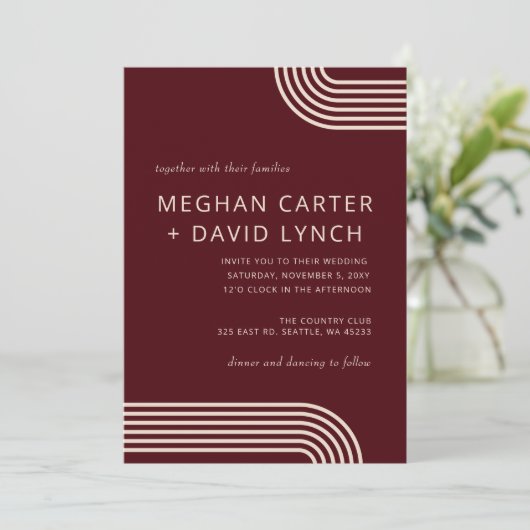 Invitation Bourgogne Rustique Boho Aronné Mariage moderne (Debout devant)