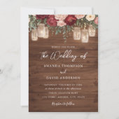 Invitation Bourgogne Rustique Bois Floral Lumières Mariage (Devant)