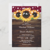 Invitation Bourgogne Rustique Burlap et Mariage de tournesol (Devant)