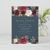 Invitation Bourgogne rustique et Fête des mariées florale mar (Debout devant)