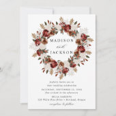 Invitation Bourgogne rustique et Rose d'ivoire Mariage (Devant)