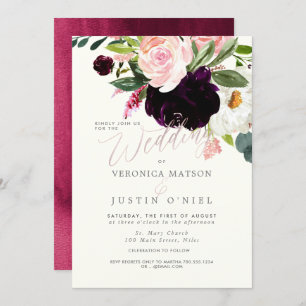 Invitation Bourgogne rustique+Fleurs d'aquarelle