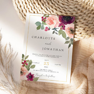 Invitation Bourgogne Rustique Floral Greenery Boho Mariage