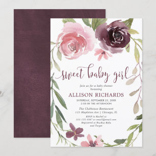 Invitation Bourgogne rustique rougissent baby shower floral