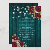 Invitation Bourgogne rustique Turquoise Lumière sur le Mariag (Devant / Derrière)