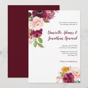 Invitation Bourgogne safran rose jaune Mariage