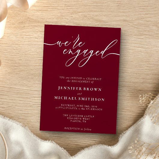Invitation Bourgogne Simple Minimal Nous sommes fiancés