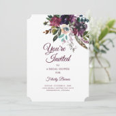 Invitation Bourgogne Splendor Boho Fête des mariées florale (Debout devant)