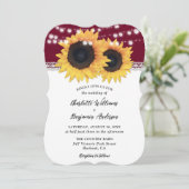 Invitation Bourgogne Sunflower Burlap Mariage campagnard dent (Debout devant)