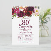 Invitation Bourgogne Surprise Floral 80e anniversaire (Debout devant)
