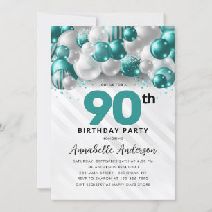 Invitation Bourgogne Turquoise Ballons d'argent Parties scint