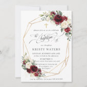 Invitation Bourgogne Végétation Florale Baptême Géométrique (Devant)