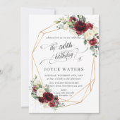 Invitation Bourgogne Végétation florale d'ivoire Anniversaire (Devant)