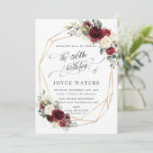 Invitation Bourgogne Végétation florale d'ivoire Anniversaire (Debout devant)