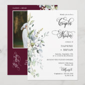 Invitation Bourgogne vert Couples douche QR Code Photo (Devant / Derrière)