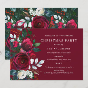 Invitation Bourgogne Vert Feuillage d'hiver Fête de Noël