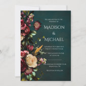 Invitation Bourgogne & Vert Floral Mariage moderne (Devant)