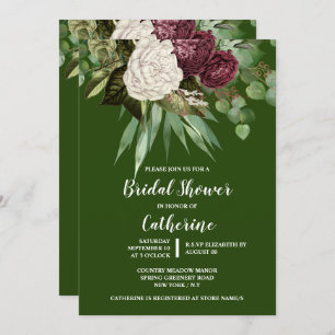 Invitation  Bourgogne vert rose floral foncé moody vert 