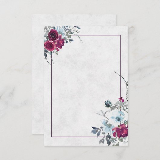 Invitation Bourgogne vierge et floral mariage aquarelle bleue (Devant / Derrière)