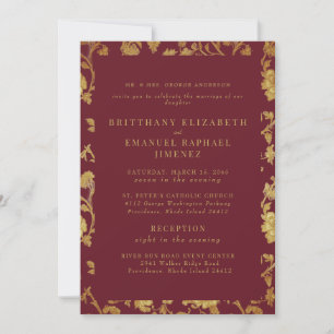 Invitation Bourgogne vintage et chinoiserie dorée 2 lieux