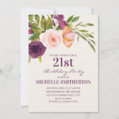 Invitation Bourgogne violet bleu rose floral 21e anniversaire (Devant)