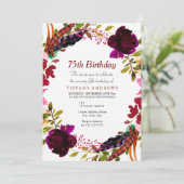 Invitation Bourgogne Violet Floral 75e anniversaire Invitatio (Debout devant)