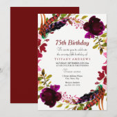 Invitation Bourgogne Violet Floral 75e anniversaire Invitatio (Devant / Derrière)