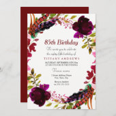 Invitation Bourgogne Violet Floral 85e anniversaire Invitatio (Devant / Derrière)