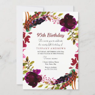 Invitation Bourgogne Violet Floral 95e anniversaire Invitatio