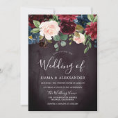 Invitation Bourgogne violet Mariage de fleurs de vin rouge (Devant)