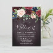 Invitation Bourgogne violet Mariage de fleurs de vin rouge (Debout devant)