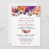 Invitation Bourgogne violet orange rouge Mariage Floral (Devant)